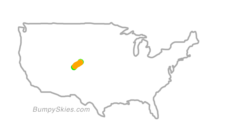 Map of continental US with illustrated flight path and turbulence forecast (described in text below)