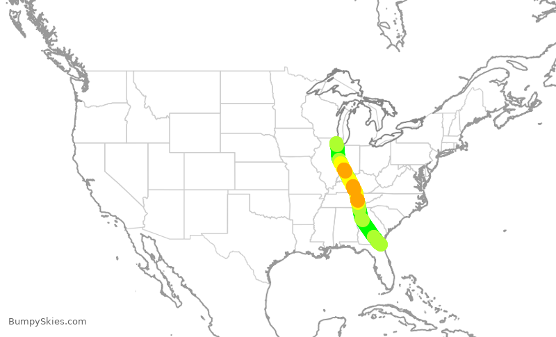 Turbulence forecast map for SKW5604, ORD to JAX