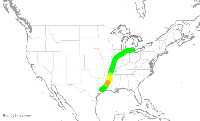 Turbulence forecast map for SKW5609, DTW to IAH