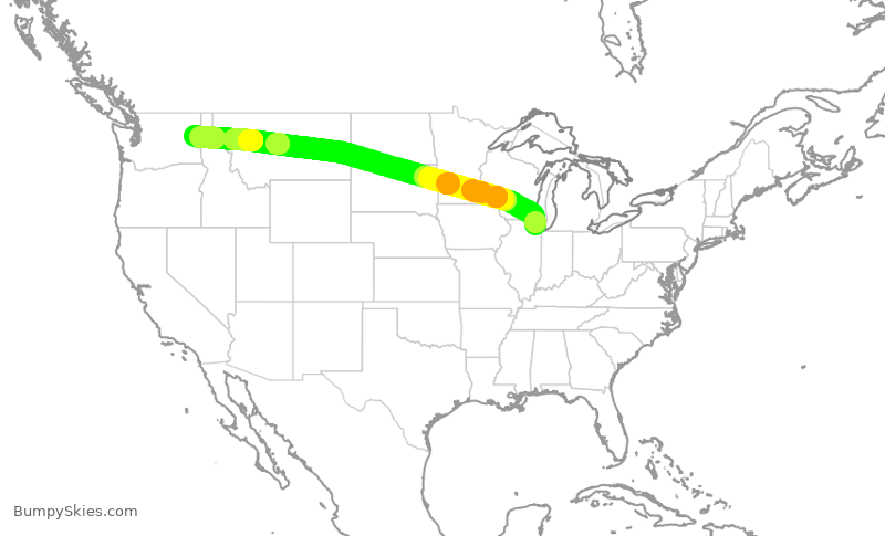 Turbulence forecast map for SKW5612, ORD to GEG
