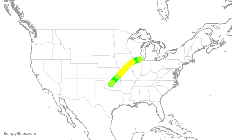 Turbulence forecast map for SKW5614, ORD to OKC