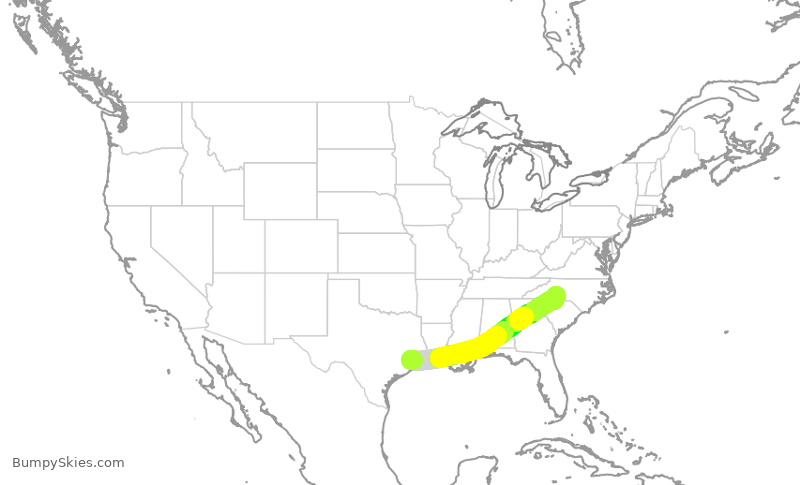 Turbulence forecast map for SKW5620, IAH to CLT