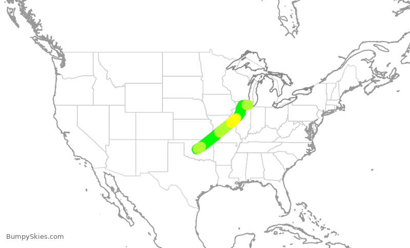 Turbulence forecast map for SKW5621, OKC to ORD