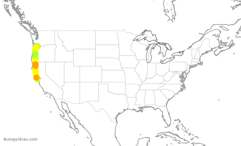 Turbulence forecast map for SKW5624, PDX to SFO