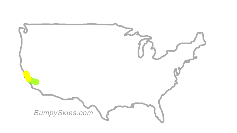 Map of continental US with illustrated flight path and turbulence forecast (described in text below)