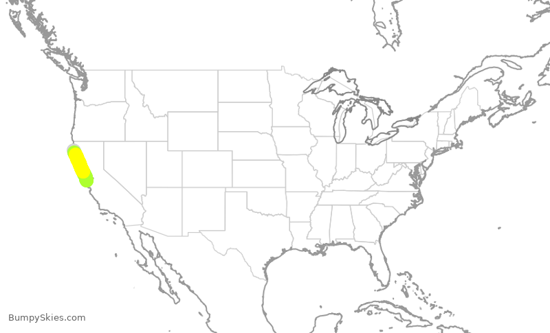Turbulence forecast map for SKW5626, SFO to ACV