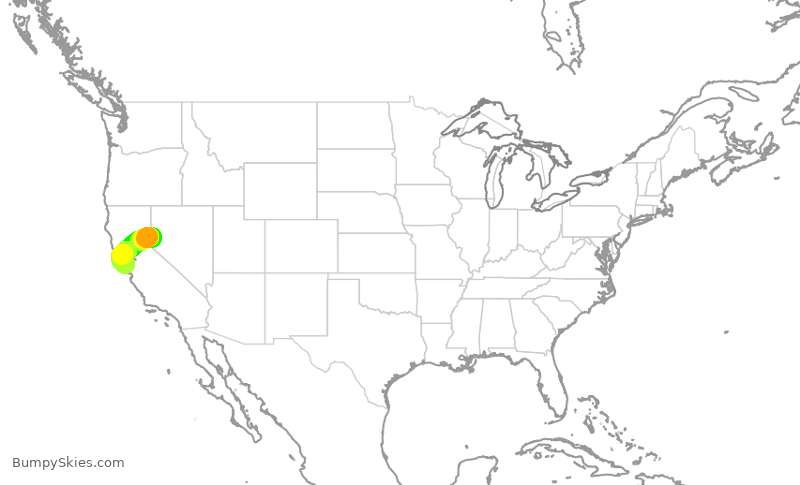 Turbulence forecast map for SKW5627, RNO to SFO