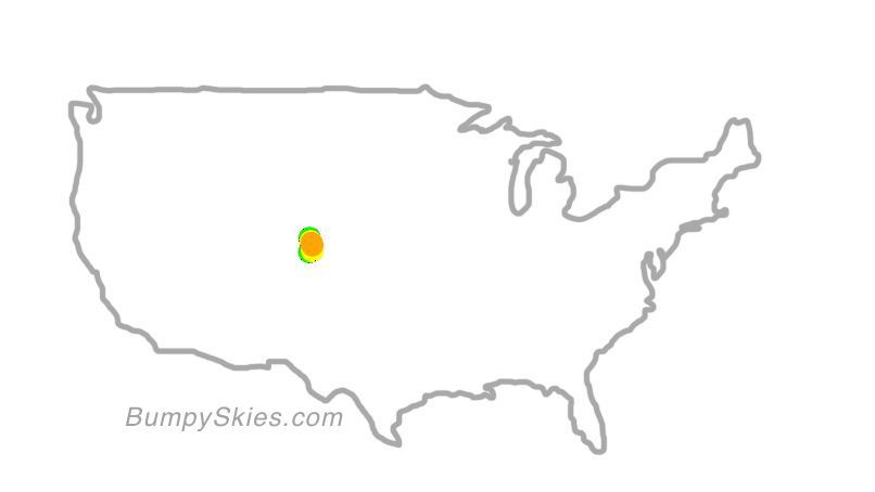 Map of continental US with illustrated flight path and turbulence forecast (described in text below)