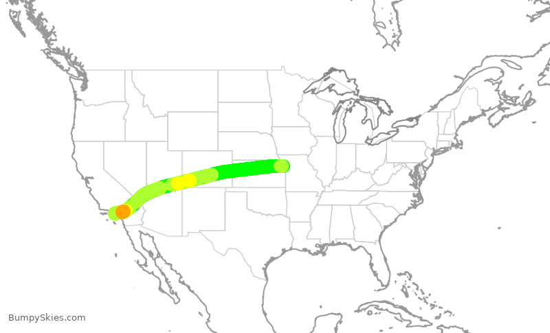 Turbulence forecast map for SKW5632, MCI to LAX
