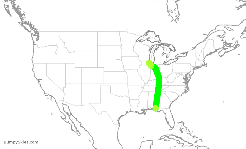 Turbulence forecast map for SKW5633, ECP to ORD