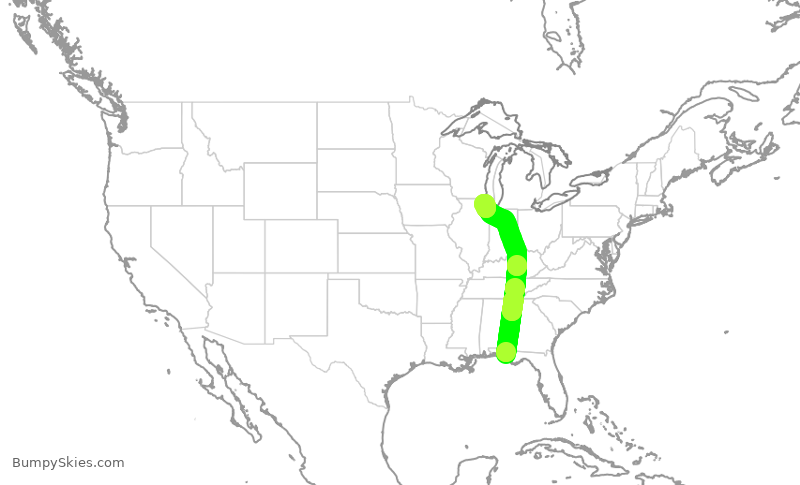 Turbulence forecast map for SKW5654, ECP to ORD