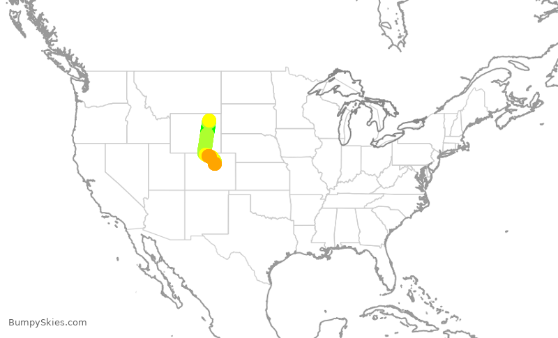 Turbulence forecast map for SKW5658, GCC to DEN