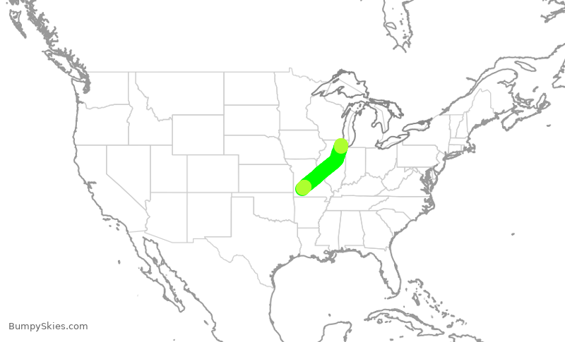 Turbulence forecast map for SKW5664, ORD to SGF