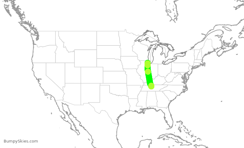 Turbulence forecast map for SKW5665, ORD to BNA