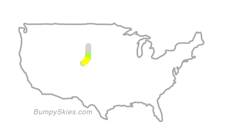 Map of continental US with illustrated flight path and turbulence forecast (described in text below)