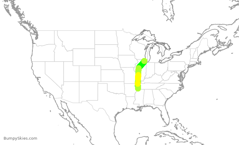Turbulence forecast map for SKW5672, MEM to ORD