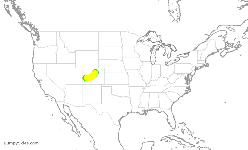 Turbulence forecast map for SKW5673, MTJ to DEN