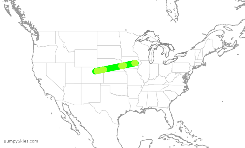 Turbulence forecast map for SKW5677, DEN to CID