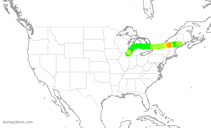 Turbulence forecast map for SKW5681, ORD to BGR