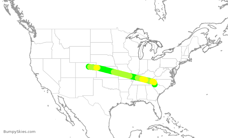 Turbulence forecast map for SKW5685, DEN to GSP