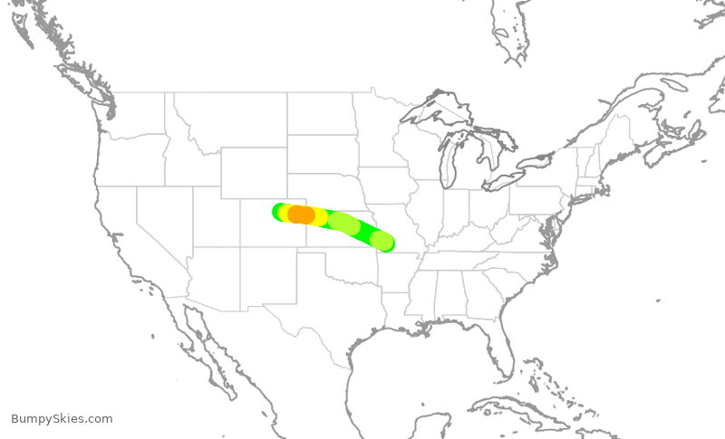 Turbulence forecast map for SKW5687, DEN to SGF