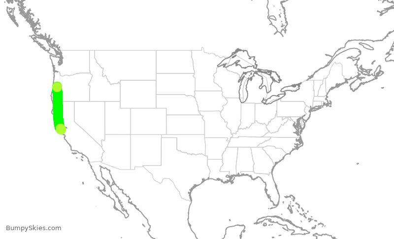 Turbulence forecast map for SKW5697, EUG to SFO