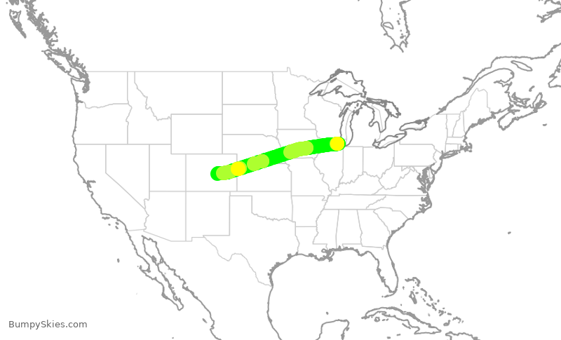 Turbulence forecast map for SKW5703, ORD to COS
