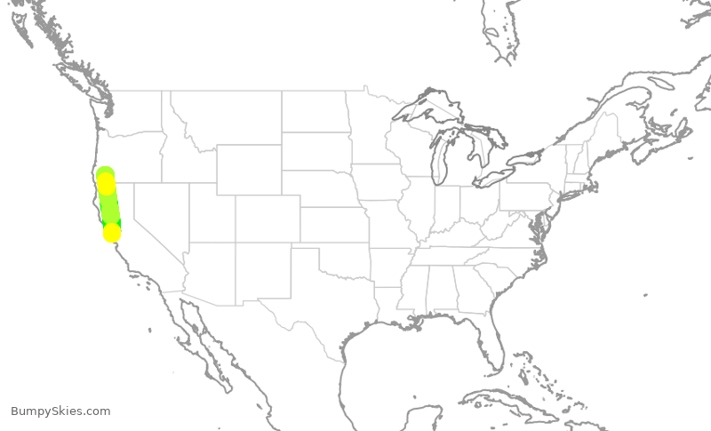 Turbulence forecast map for SKW5706, SFO to MFR