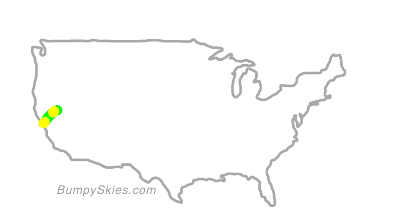 Map of continental US with illustrated flight path and turbulence forecast (described in text below)