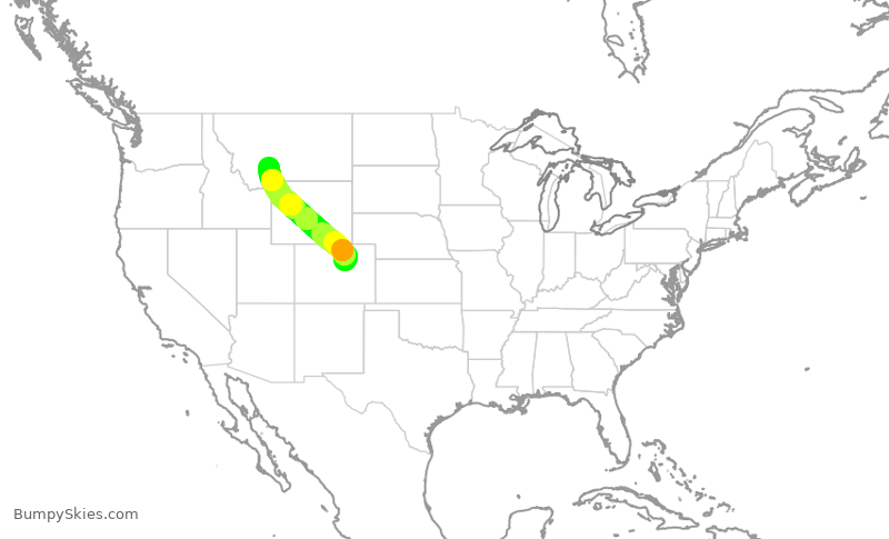 Turbulence forecast map for SKW5715, DEN to BZN