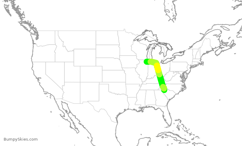 Turbulence forecast map for SKW5716, ORD to GSP