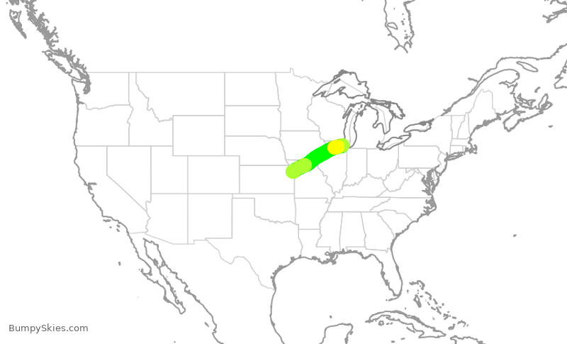 Turbulence forecast map for SKW5717, ORD to MCI