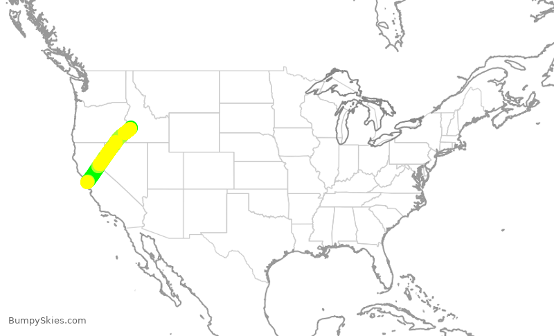 Turbulence forecast map for SKW5720, SFO to BOI