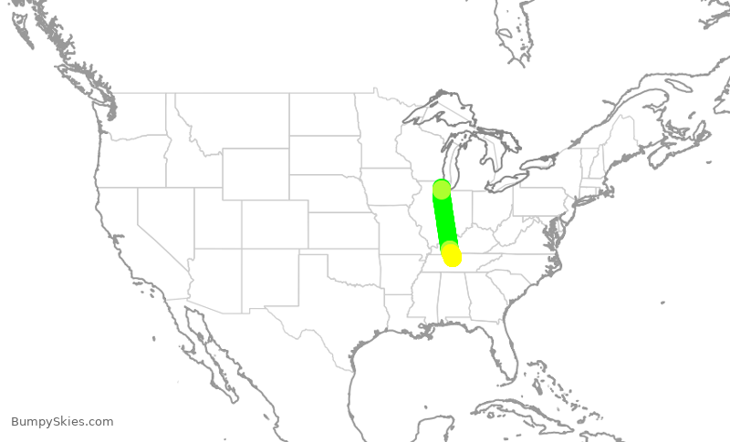 Turbulence forecast map for SKW5727, ORD to BNA