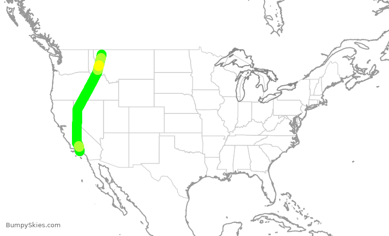 Turbulence forecast map for SKW5728, LAX to FCA
