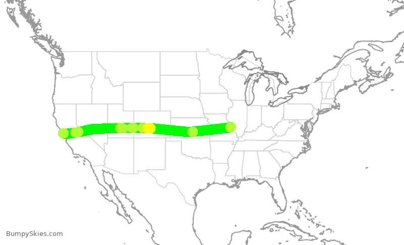 Turbulence forecast map for SKW5728, STL to SFO