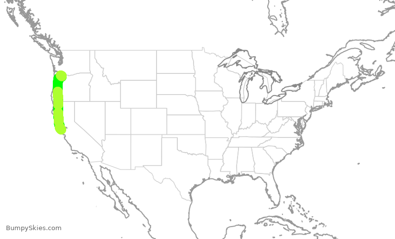 Turbulence forecast map for SKW5744, PDX to SFO
