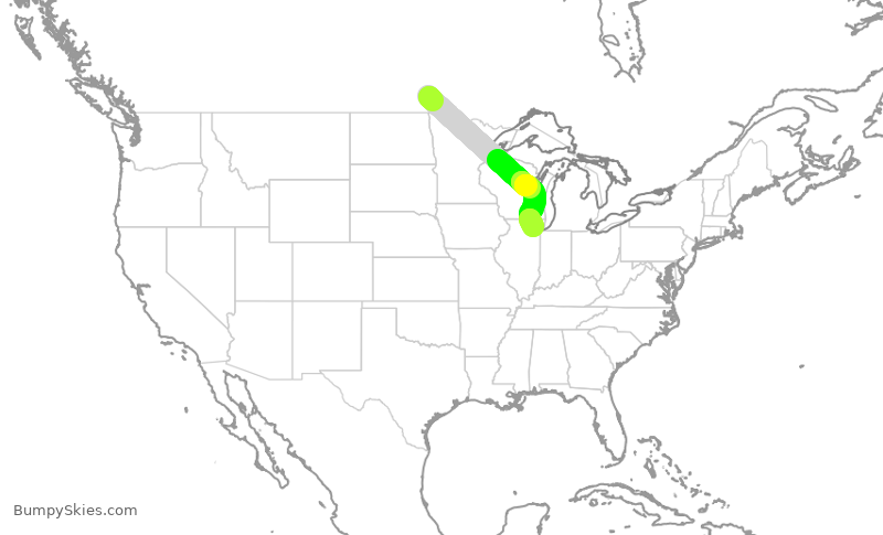 Turbulence forecast map for SKW5747, YWG to ORD