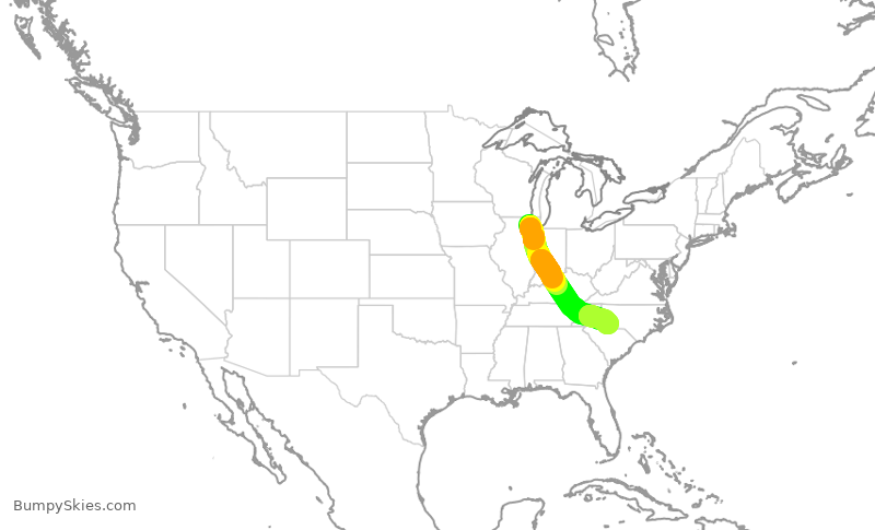 Turbulence forecast map for SKW5757, ORD to CLT