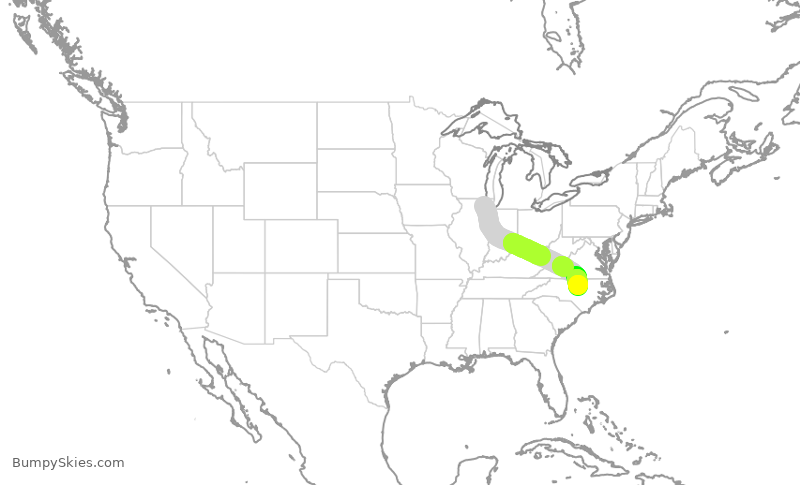 Turbulence forecast map for SKW5764, ORD to RDU