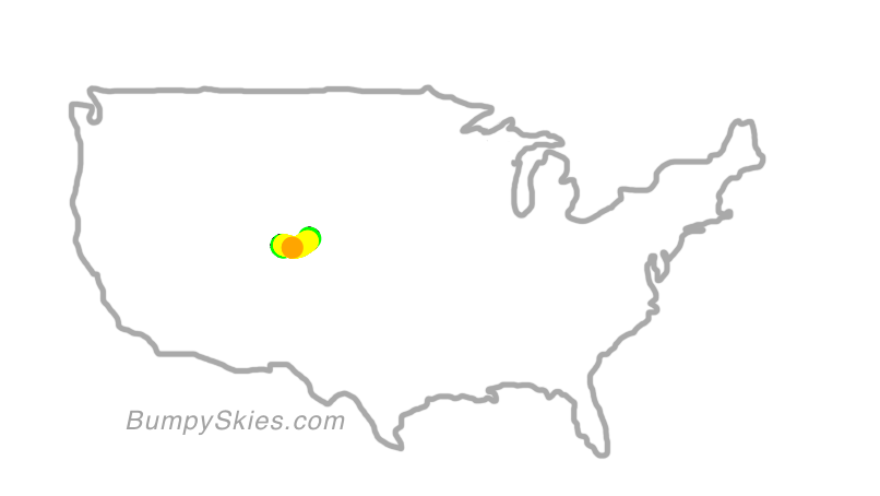 Map of continental US with illustrated flight path and turbulence forecast (described in text below)