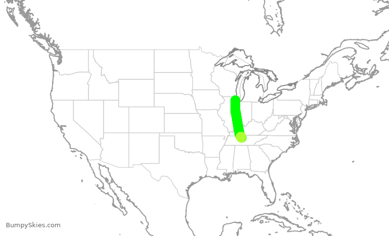 Turbulence forecast map for SKW5783, ORD to BNA