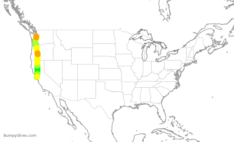 Turbulence forecast map for SKW5790, SFO to SEA