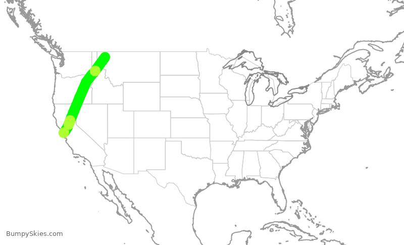 Turbulence forecast map for SKW5803, SFO to FCA