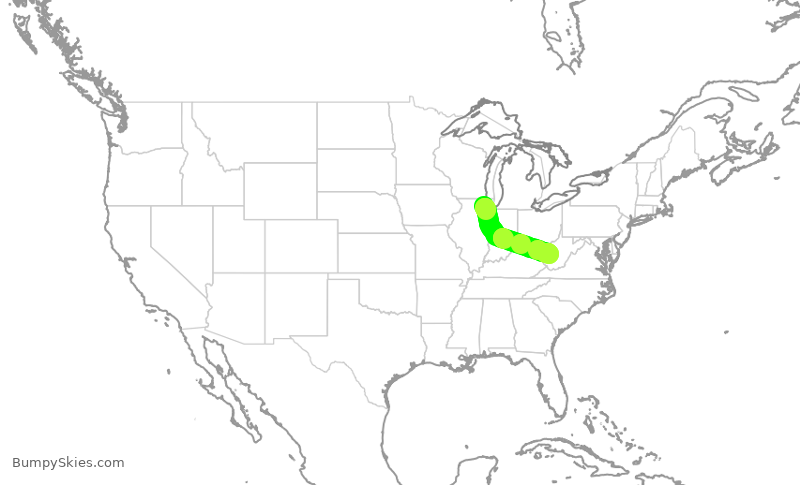 Turbulence forecast map for SKW5804, ORD to CRW