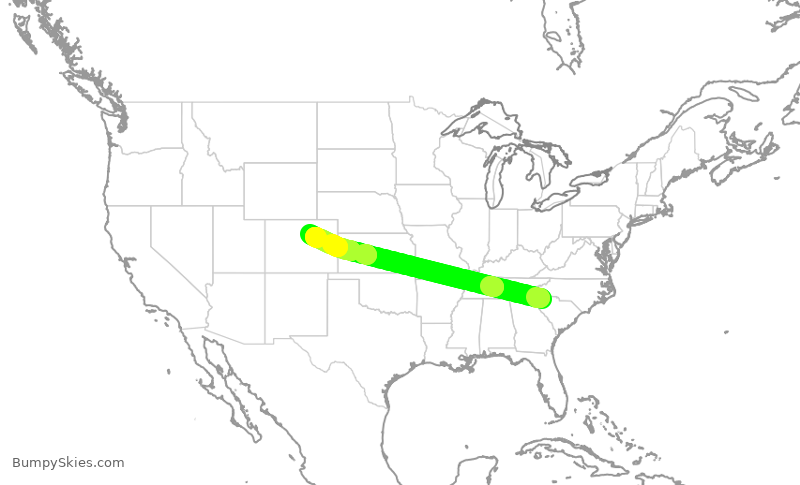 Turbulence forecast map for SKW5809, GSP to DEN
