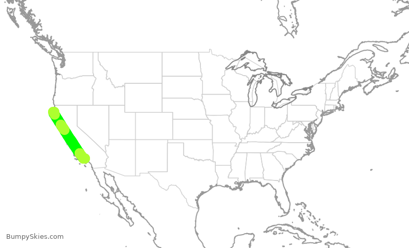 Turbulence forecast map for SKW5841, ACV to LAX