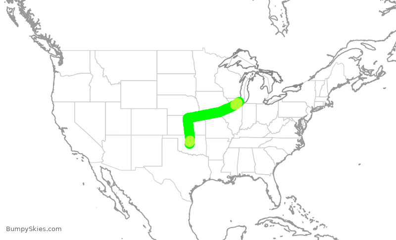 Turbulence forecast map for SKW5844, OKC to ORD