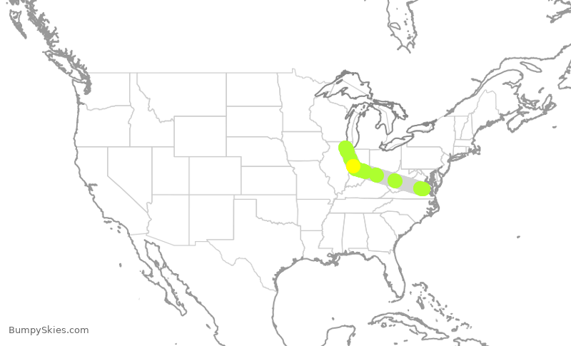 Turbulence forecast map for SKW5845, ORD to RIC
