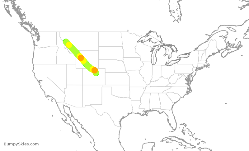 Turbulence forecast map for SKW5849, MSO to DEN